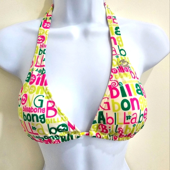 🆑️ BILLABONG Bright Neon Bikini | Triangle Top Halter Closure Side Tie S - Picture 3 of 16